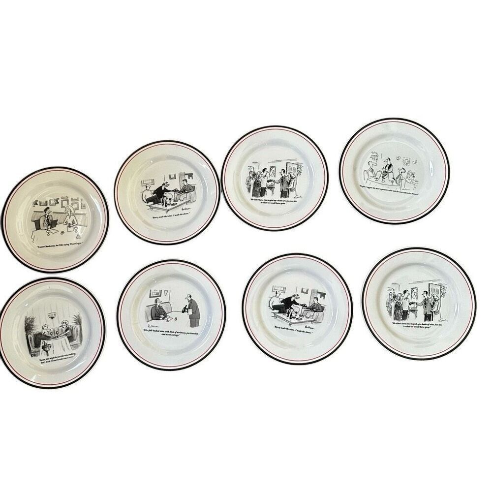 Vintage Restoration Hardware New Yorker Cartoons 8 Dessert  Plates